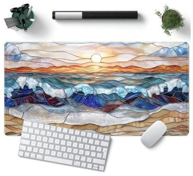 Main image of Mountain Sunrise Gaming Mouse Pad Large Desk Mat Extended Mouse and Keyboard Pad, Faux Stained Glass Nature Mousepad with Stitched Edge Mouse Desk Pad Computer Mat Soft Aesthetic Decor 31.5 X 15.7 in