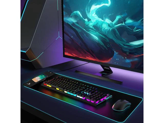 Alt view image 6 of 7 - Mouse Pad,Gaming Desk Mat,Mouse Pad with Wireless Charging,15W Fast Chargering,10 Lighting Modes,for Gaming Keyboard&Mouse,Home&Office,Mobile Phone Devices,31.5"X11.8",Flare Color