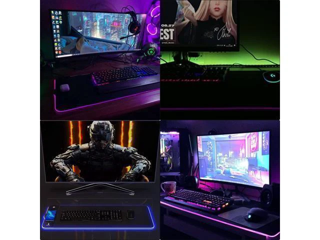 Alt view image 7 of 7 - Mouse Pad,Gaming Desk Mat,Mouse Pad with Wireless Charging,15W Fast Chargering,10 Lighting Modes,for Gaming Keyboard&Mouse,Home&Office,Mobile Phone Devices,31.5"X11.8",Flare Color