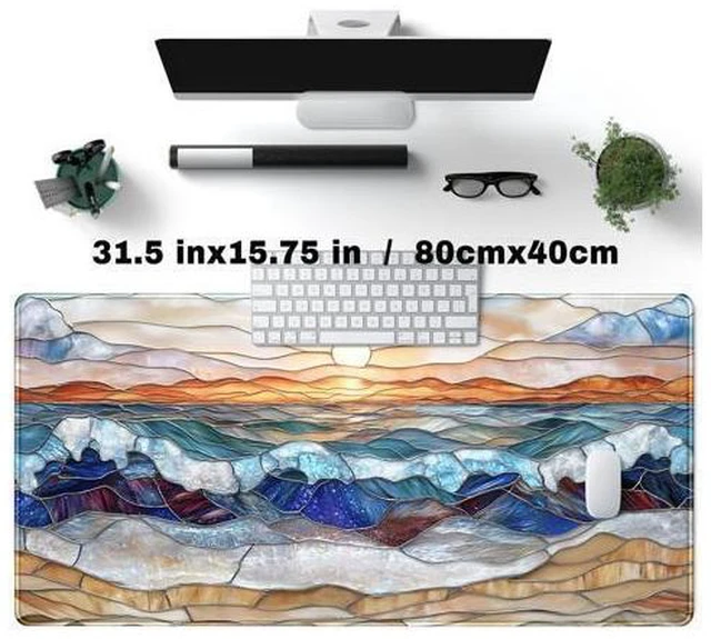 Alt view image 3 of 5 - Mountain Sunrise Gaming Mouse Pad Large Desk Mat Extended Mouse and Keyboard Pad, Faux Stained Glass Nature Mousepad with Stitched Edge Mouse Desk Pad Computer Mat Soft Aesthetic Decor 31.5 X 15.7 in