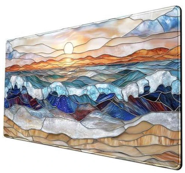 Alt view image 5 of 5 - Mountain Sunrise Gaming Mouse Pad Large Desk Mat Extended Mouse and Keyboard Pad, Faux Stained Glass Nature Mousepad with Stitched Edge Mouse Desk Pad Computer Mat Soft Aesthetic Decor 31.5 X 15.7 in