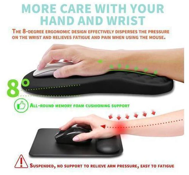 Alt view image 4 of 6 - Ergonomic Mouse Pad Wrist Support with Memory Foam Massage Bulge, Carpal Tunnel Pain Relief Mousepad Wrist Rest for Mouse(12x8 inch, Black)