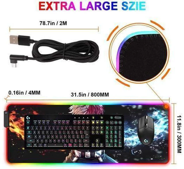 Alt view image 2 of 7 - RGB Gaming Mouse pad Anime Todoroki Custom Design Mousepad,Mouse Pads with Non-Slip Rubber Base,Stitched Edges Mouse mat,Washable Desk pad for Computer Keyboard mice Laptop & PC,31.5x11.8 inch