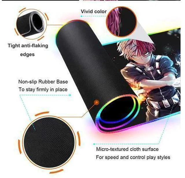 Alt view image 4 of 7 - RGB Gaming Mouse pad Anime Todoroki Custom Design Mousepad,Mouse Pads with Non-Slip Rubber Base,Stitched Edges Mouse mat,Washable Desk pad for Computer Keyboard mice Laptop & PC,31.5x11.8 inch
