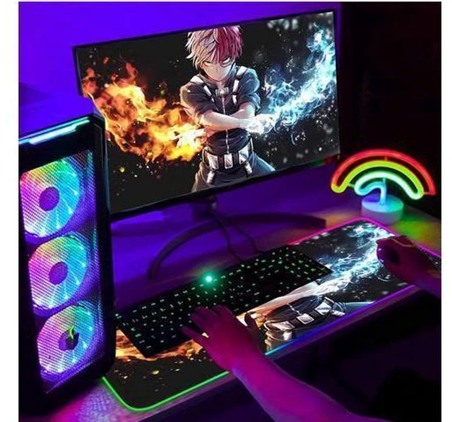 Alt view image 3 of 7 - RGB Gaming Mouse pad Anime Todoroki Custom Design Mousepad,Mouse Pads with Non-Slip Rubber Base,Stitched Edges Mouse mat,Washable Desk pad for Computer Keyboard mice Laptop & PC,31.5x11.8 inch