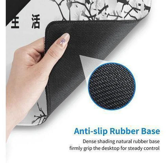Alt view image 4 of 7 - Black and White Cherry Blossom Gaming Mouse Pad XL Extended Large Mouse Mat Desk Pad Stitched Edges Mousepad Long Non-Slip Rubber Base Mice Pad 31.5 X 11.8 Inch