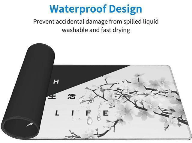 Alt view image 6 of 7 - Black and White Cherry Blossom Gaming Mouse Pad XL Extended Large Mouse Mat Desk Pad Stitched Edges Mousepad Long Non-Slip Rubber Base Mice Pad 31.5 X 11.8 Inch