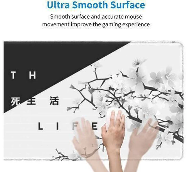 Alt view image 5 of 7 - Black and White Cherry Blossom Gaming Mouse Pad XL Extended Large Mouse Mat Desk Pad Stitched Edges Mousepad Long Non-Slip Rubber Base Mice Pad 31.5 X 11.8 Inch