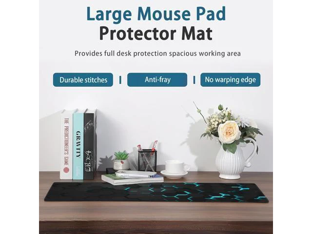 Alt view image 3 of 7 - Gaming Mouse Pad, Blue Honeycomb Science Technology Extended Mouse Pad Gaming Large, Big Desk Mat with Non-Slip Base and Stitched Edge,Long Computer Keyboard Mouse Mat for Home Office Work 31.5"x15.7"