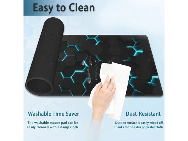 Alt view image 4 of 7 - Gaming Mouse Pad, Blue Honeycomb Science Technology Extended Mouse Pad Gaming Large, Big Desk Mat with Non-Slip Base and Stitched Edge,Long Computer Keyboard Mouse Mat for Home Office Work 31.5"x15.7"