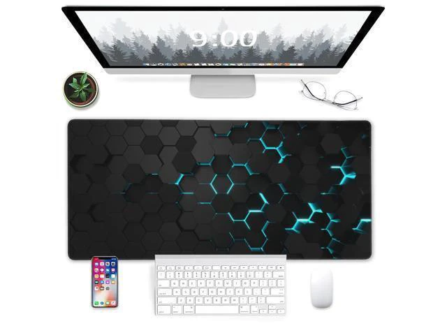 Alt view image 6 of 7 - Gaming Mouse Pad, Blue Honeycomb Science Technology Extended Mouse Pad Gaming Large, Big Desk Mat with Non-Slip Base and Stitched Edge,Long Computer Keyboard Mouse Mat for Home Office Work 31.5"x15.7"