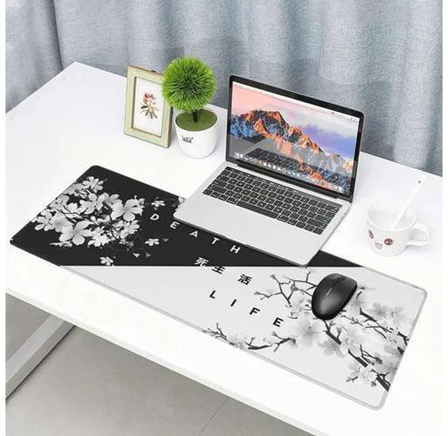 Alt view image 7 of 7 - Black and White Cherry Blossom Gaming Mouse Pad XL Extended Large Mouse Mat Desk Pad Stitched Edges Mousepad Long Non-Slip Rubber Base Mice Pad 31.5 X 11.8 Inch