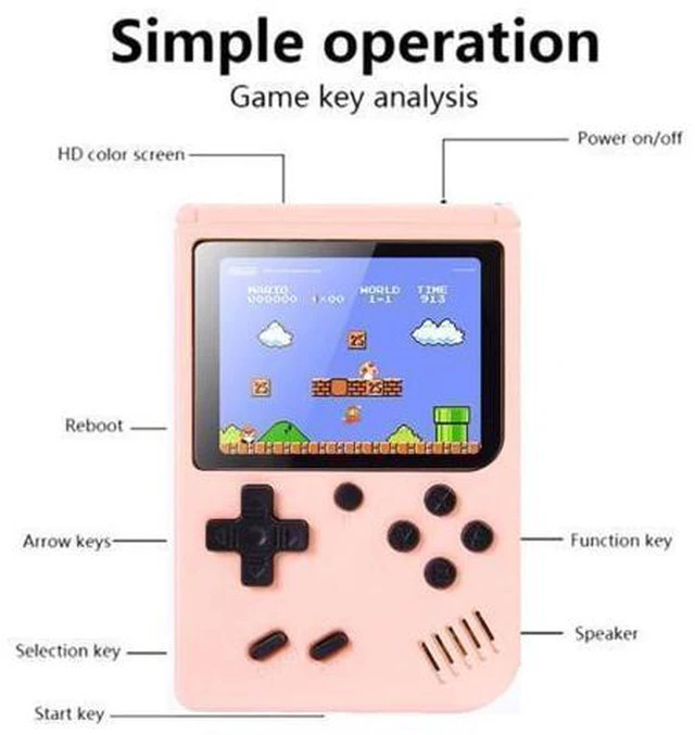 Alt view image 4 of 7 - MK500 Macaron Mini Retro Classic Handheld Game Console for Kids Built-in 500 Games, Support AV Output (Grey)