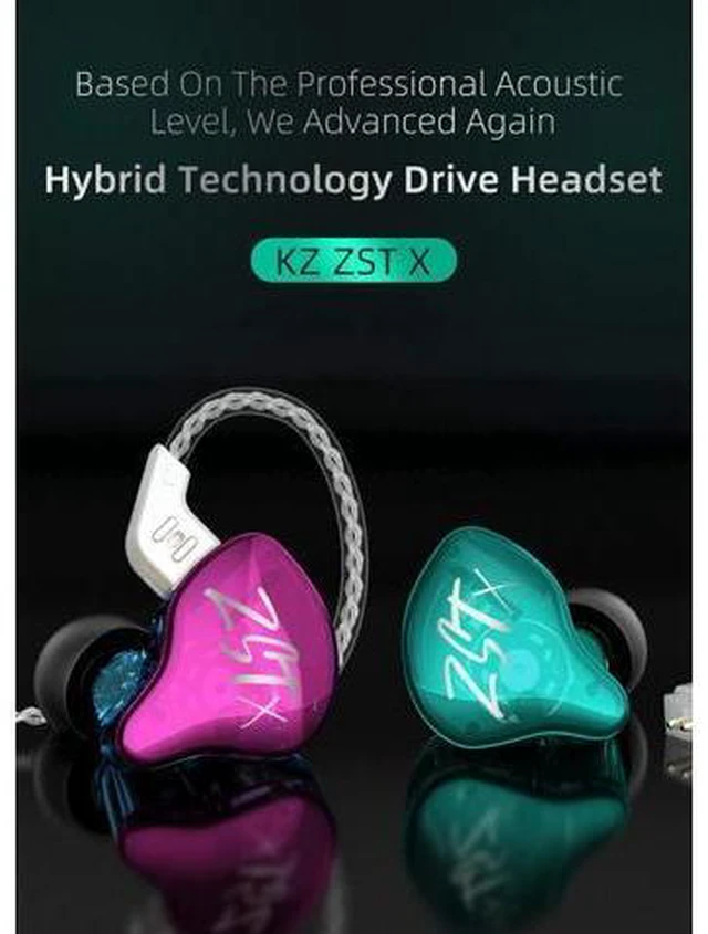Alt view image 2 of 7 - KZ ZST X in-Ear Monitors, Upgraded Dynamic Hybrid Dual Driver ZSTX Earphones, HiFi Stereo IEM Wired Earbuds/Headphones with Detachable Cable for Musician Audiophile (with Mic) Cyan