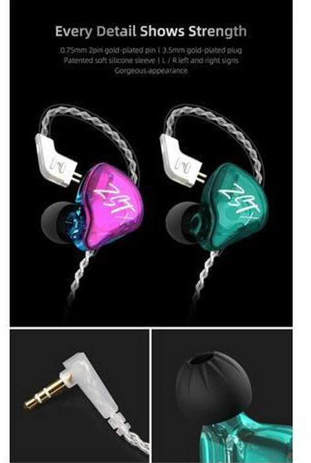 Alt view image 7 of 7 - KZ ZST X in-Ear Monitors, Upgraded Dynamic Hybrid Dual Driver ZSTX Earphones, HiFi Stereo IEM Wired Earbuds/Headphones with Detachable Cable for Musician Audiophile (with Mic) Cyan
