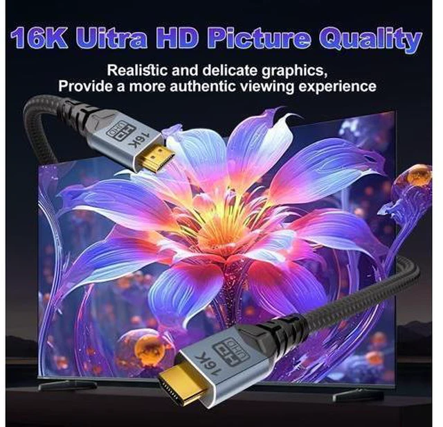 Alt view image 4 of 7 - hdmi to hdmi Cable,8K 10K 16K HDMI2.2 Cable 5FT, 96Gbps Ultra High Speed HDMI2.2 Cable 16K@60Hz 8K@240Hz 4K@480Hz Cord, HDCP 2.3 & HDR10+ eARC for Compatible with Roku TV Gaming PC Blu-ra
