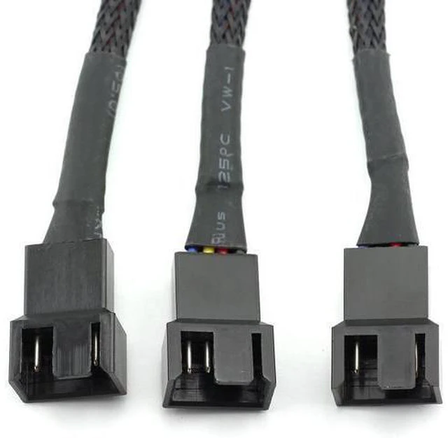 Alt view image 4 of 7 - 4Pin 1 to 3 Ways PWM Fan Splitter Cable Black Sleeved Fan Power Extension Cable 4Pin Female to 3X 4Pin Male 27cm/10.5 inches