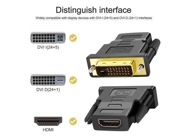 Alt view image 3 of 7 - 2 Pack Bi-Directional HDMI to DVI Converter - 1080P DVI-D (24+1) Male to HDMI Female Connector for Monitor, HDTV, TV Box, Projector, Blu-ray