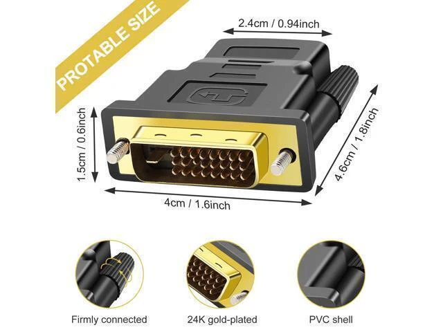 Alt view image 5 of 7 - 2 Pack Bi-Directional HDMI to DVI Converter - 1080P DVI-D (24+1) Male to HDMI Female Connector for Monitor, HDTV, TV Box, Projector, Blu-ray