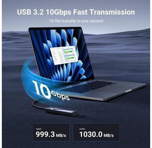 Alt view image 2 of 5 - UGREEN SSD Enclosure, Tool-Free USB C External, 10Gbps M.2 NVMe to USB Adapter/Reader Supports M and B&M Keys and Size 2230/2242 /2260/2280 SSDs