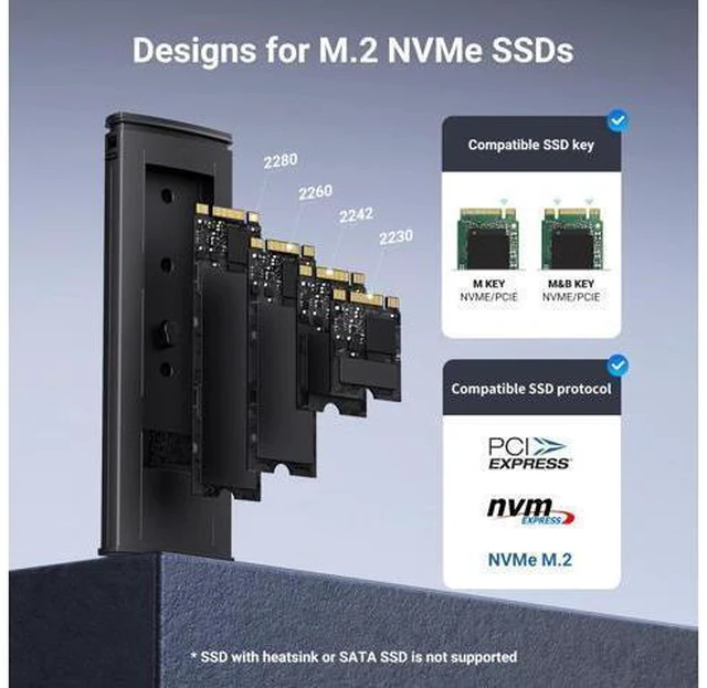 Alt view image 4 of 5 - UGREEN SSD Enclosure, Tool-Free USB C External, 10Gbps M.2 NVMe to USB Adapter/Reader Supports M and B&M Keys and Size 2230/2242 /2260/2280 SSDs