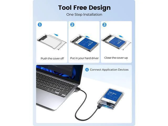 Alt view image 5 of 7 - 2.5'' External Hard Drive Enclosure USB 3.0 to SATA III Tool-Free Clear Hard Disk Case for 2.5 inch 7mm 9.5mm SATA HDD SSD Max 6TB Support UASP(2139U3)