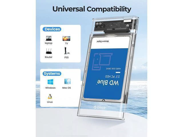 Alt view image 7 of 7 - 2.5'' External Hard Drive Enclosure USB 3.0 to SATA III Tool-Free Clear Hard Disk Case for 2.5 inch 7mm 9.5mm SATA HDD SSD Max 6TB Support UASP(2139U3)