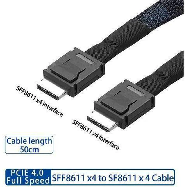 Alt view image 2 of 6 - Mini SAS Oculink SFF-8611 X4 to SFF-8611 X4 Cable 50cm High Speed PCI-E4.0 24Gbps SFF8611 to SFF8611 Male to Male NVME SSD Cable