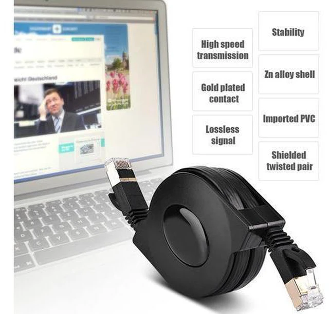 Alt view image 2 of 7 - RJ45 LAN Cable, Black Retractable LAN Network Cable, Flat Ethernet Cord for LAN Network
