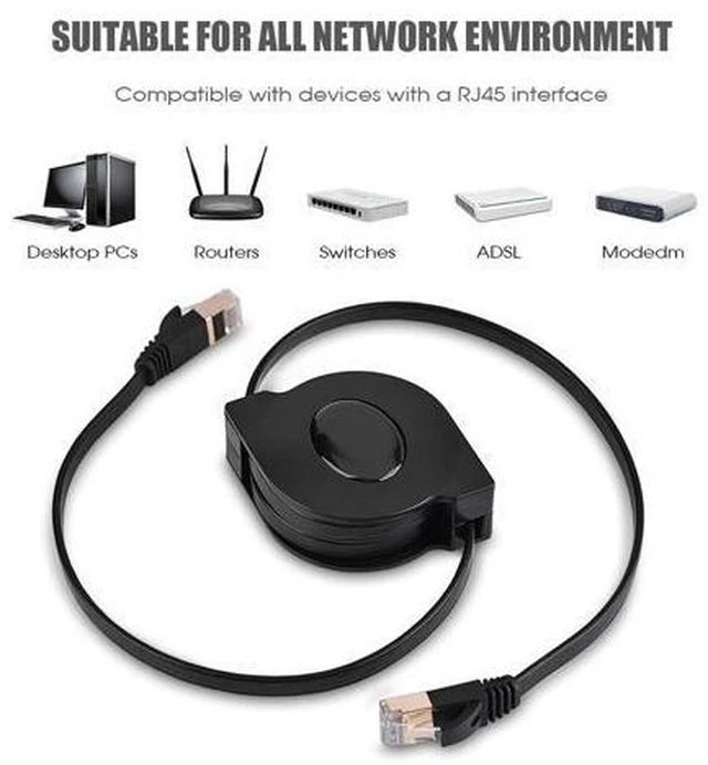 Alt view image 6 of 7 - RJ45 LAN Cable, Black Retractable LAN Network Cable, Flat Ethernet Cord for LAN Network