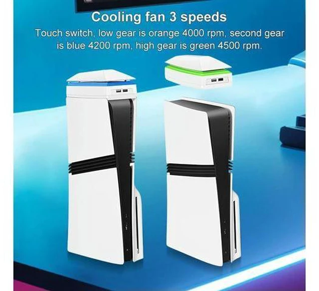 Main image of Top Cooling Fan for PS 5 Pro Heat Dissipation Fan with RGB Light & USB Ports Upper RGB Cooling Fan for 5 Pro Console
