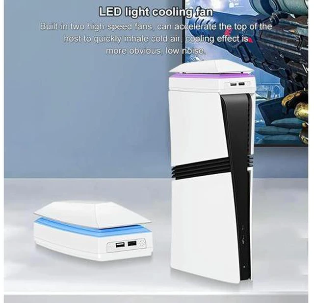 Alt view image 3 of 3 - Top Cooling Fan for PS 5 Pro Heat Dissipation Fan with RGB Light & USB Ports Upper RGB Cooling Fan for 5 Pro Console