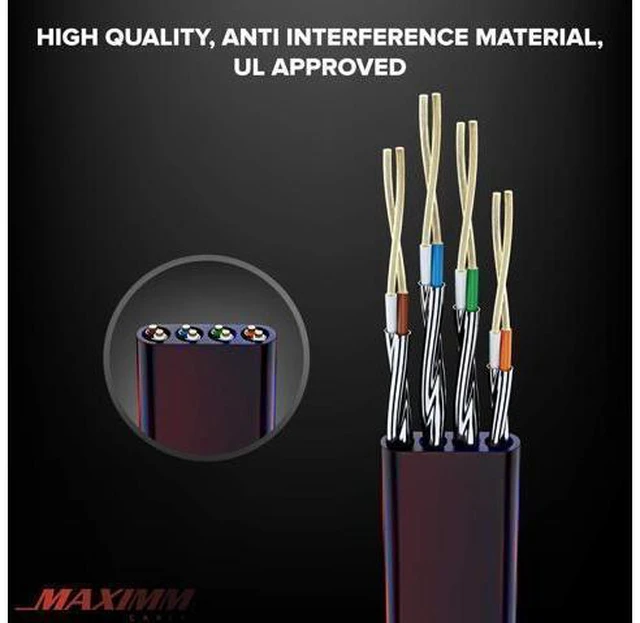 Alt view image 3 of 5 - Cat 8 Ethernet Cable 25 ft, Flat Cable with Gold-Plated RJ45 Connector, LAN Internet Cable, Network Cable for Modems, Routers, High Speed, Black