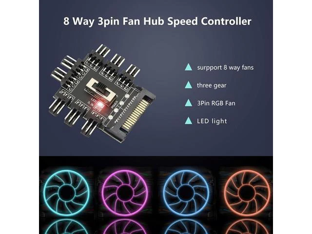 Alt view image 5 of 7 - GELRHONR Chassis Fan Hub, SATA 1 to 8 Way12V 3 PIN Cooling Fan Splitter Controller Hub 3 Pin PWM for PC Desktop Computer Motherboard(12V 3-Pin)