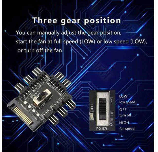 Alt view image 2 of 7 - Chassis Fan Hub, SATA 1 to 8 Way12V 3 PIN Cooling Fan Splitter Controller Hub 3 Pin PWM for PC Desktop Computer Motherboard(12V 3-Pin)