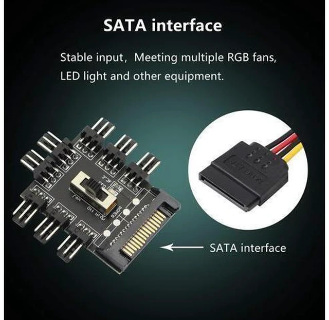 Alt view image 3 of 7 - Chassis Fan Hub, SATA 1 to 8 Way12V 3 PIN Cooling Fan Splitter Controller Hub 3 Pin PWM for PC Desktop Computer Motherboard(12V 3-Pin)