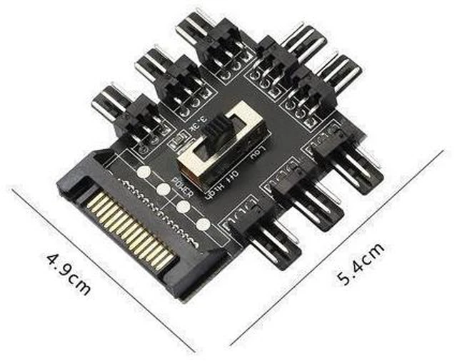 Alt view image 6 of 7 - Chassis Fan Hub, SATA 1 to 8 Way12V 3 PIN Cooling Fan Splitter Controller Hub 3 Pin PWM for PC Desktop Computer Motherboard(12V 3-Pin)