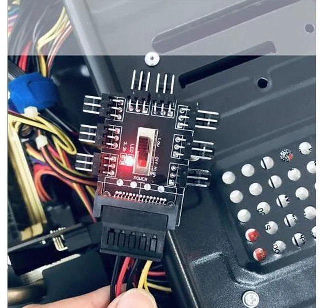 Alt view image 7 of 7 - Chassis Fan Hub, SATA 1 to 8 Way12V 3 PIN Cooling Fan Splitter Controller Hub 3 Pin PWM for PC Desktop Computer Motherboard(12V 3-Pin)