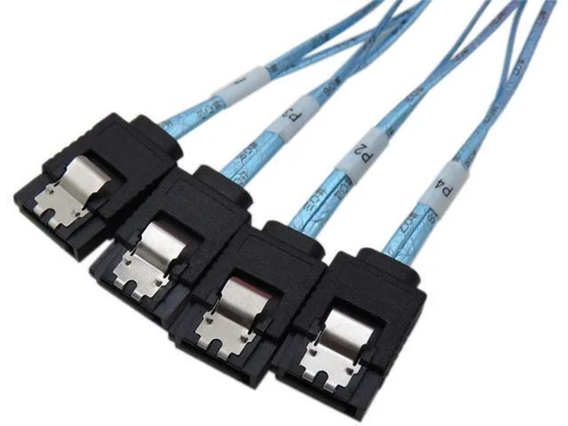 Alt view image 2 of 7 - CABLEDECONN 0.5 M Internal Mini SAS 36Pin Male W/Latch to SATA 7Pin Female (X4) Forward Breakout Cable