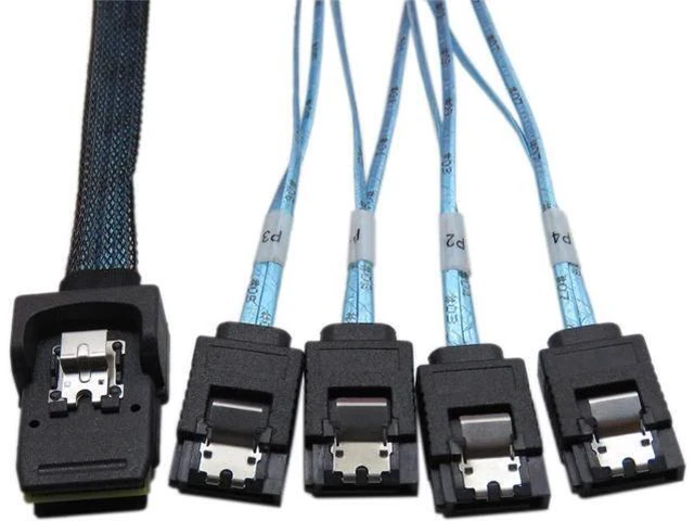 Alt view image 3 of 7 - CABLEDECONN 0.5 M Internal Mini SAS 36Pin Male W/Latch to SATA 7Pin Female (X4) Forward Breakout Cable