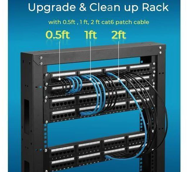 Alt view image 5 of 7 - Patch Cables Cat6 1ft (24 Pack), Ethernet Patch Cable 10G, Cat 6 Patch Cable for Patch Panel to Switch, Flexiable Cat 6 Ethernet Cable with Gold Plated Black