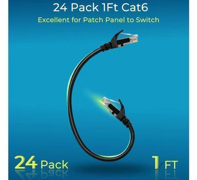 Alt view image 2 of 7 - Patch Cables Cat6 1ft (24 Pack), Ethernet Patch Cable 10G, Cat 6 Patch Cable for Patch Panel to Switch, Flexiable Cat 6 Ethernet Cable with Gold Plated Black