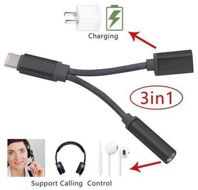 Main image of 2 In 1 Dual Jack Adapter USB-C Type C To 3.5mm Aux Audio Charging Cable Adapter Splitter For Android Headphones Converter