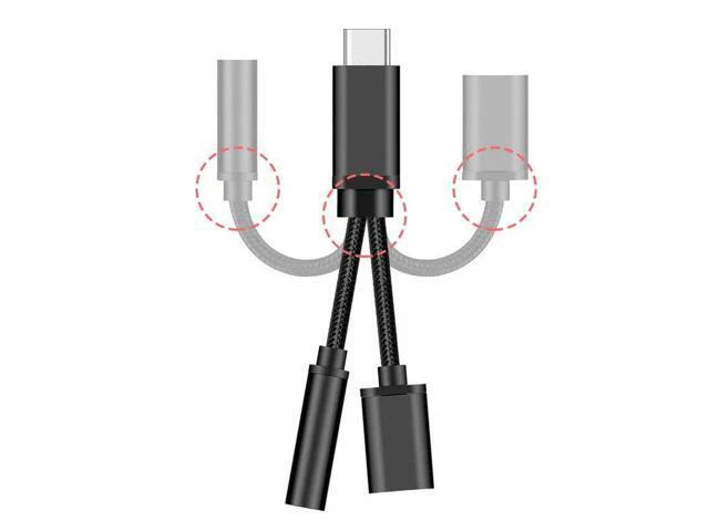 Alt view image 4 of 5 - 2 In 1 Dual Jack Adapter USB-C Type C To 3.5mm Aux Audio Charging Cable Adapter Splitter For Android Headphones Converter