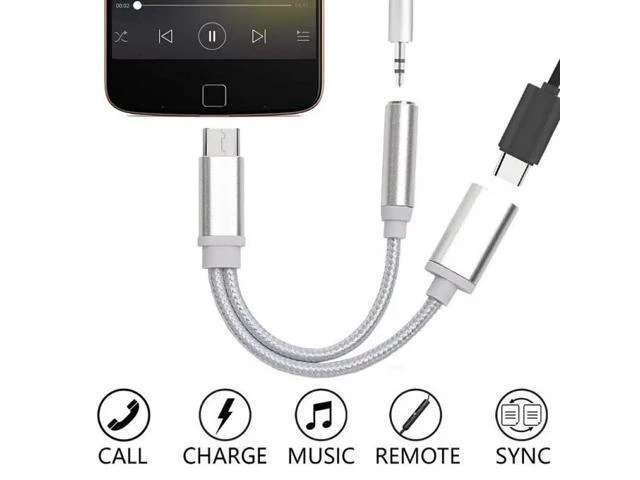 Alt view image 5 of 5 - 2 In 1 Dual Jack Adapter USB-C Type C To 3.5mm Aux Audio Charging Cable Adapter Splitter For Android Headphones Converter