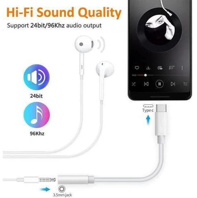 Alt view image 3 of 5 - For Galaxy Note 10 S 8 9 10 20 Plus USB Type C to 3.5mm Headphone Jack Adapter USB C to Aux Audio Dongle Cable Cord DAC
