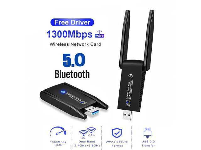 Alt view image 2 of 3 - WiFi Bluetooth Wireless Network Card USB 3.0 1300M 802.11ac Adapter AC1300 With Antenna For Laptop PC Mini Dongle