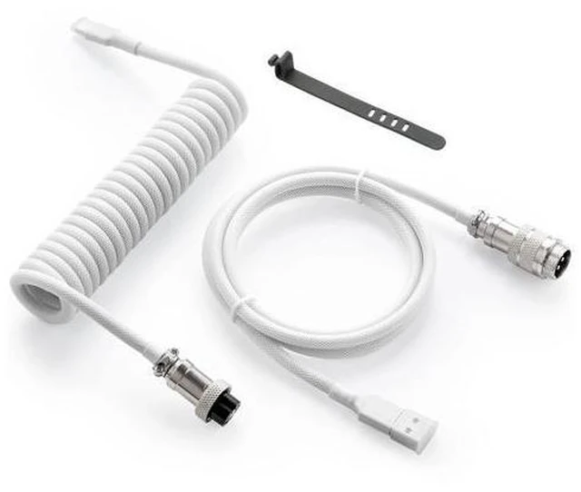 Main image of Custom Coiled USB-C Cable for Mechanical Gaming Keyboard, Double-Sleeved with Detachable Metal Aviator Connector, 1.5M USB-C to USB-A, White
