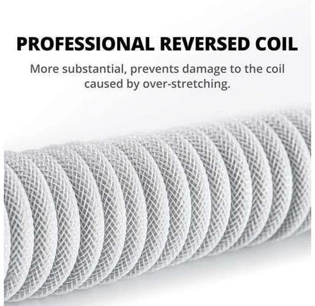 Alt view image 5 of 7 - Custom Coiled USB-C Cable for Mechanical Gaming Keyboard, Double-Sleeved with Detachable Metal Aviator Connector, 1.5M USB-C to USB-A, White