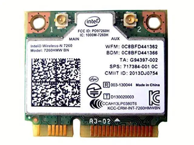 Main image of wireless-n 7260 7260hmw bn half mini pci-e bluetooth bt wireless wifi card 802.11 b g n 717384 710661 001 for hp laptop